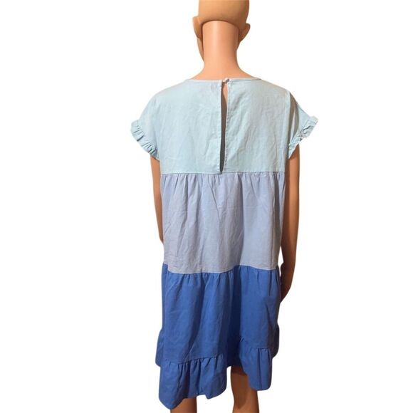 Simply Southern Women's Standard L Blue Tiered Color Block Knee Length Dress - Picture 11 of 13
